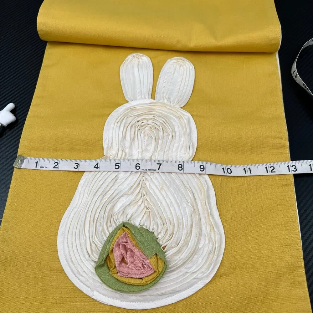 Pier 1 Yellow Easter Table Runner Rabbit Pink Flower 74”x 13”